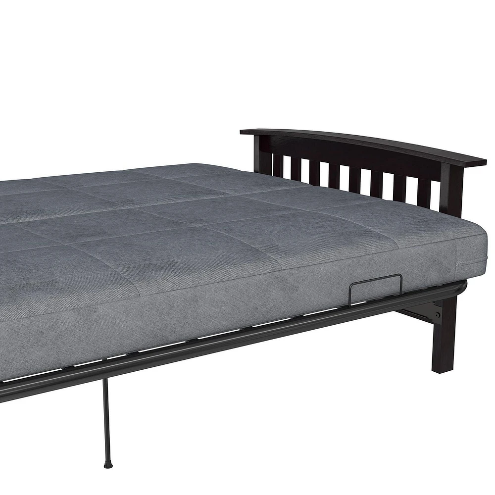 DHP Neo Mission Wood Arm Futon, Espresso with Grey Mattress