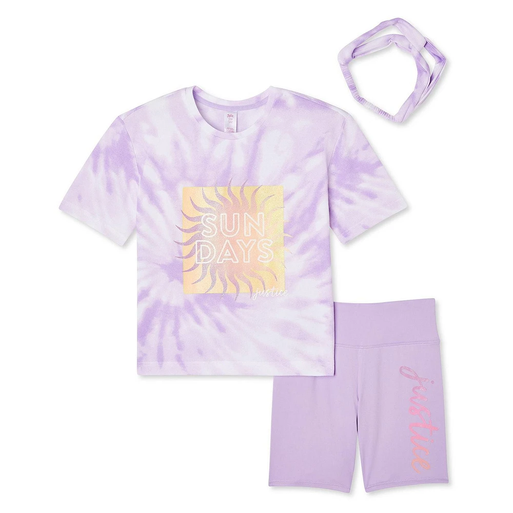 Justice Girls' Bike Short with Headband 3-Piece Set