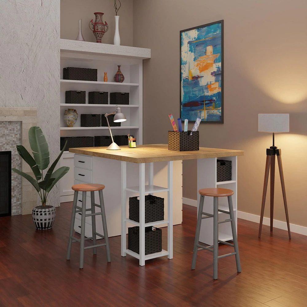 Huxton 2-Pc Bar Stool Set Gray and Teak