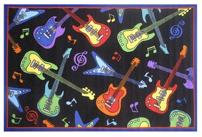 Tapis rectangle amusant pour enfant guitares multicolore nylon