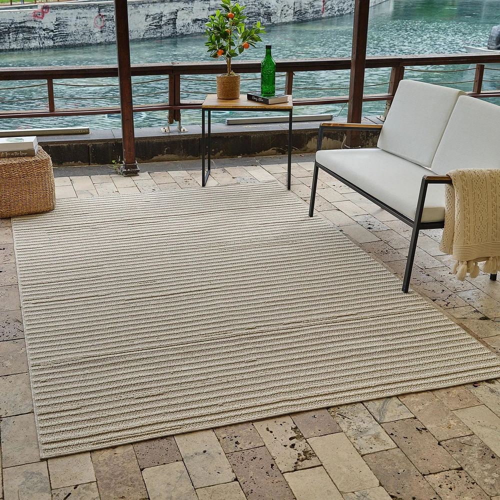 Rug Branch Hogar Striped Indoor Outdoor Area Rug, Brown Cream, Modern - Living Room, Bedroom, Dining Room, and Kitchen<br>