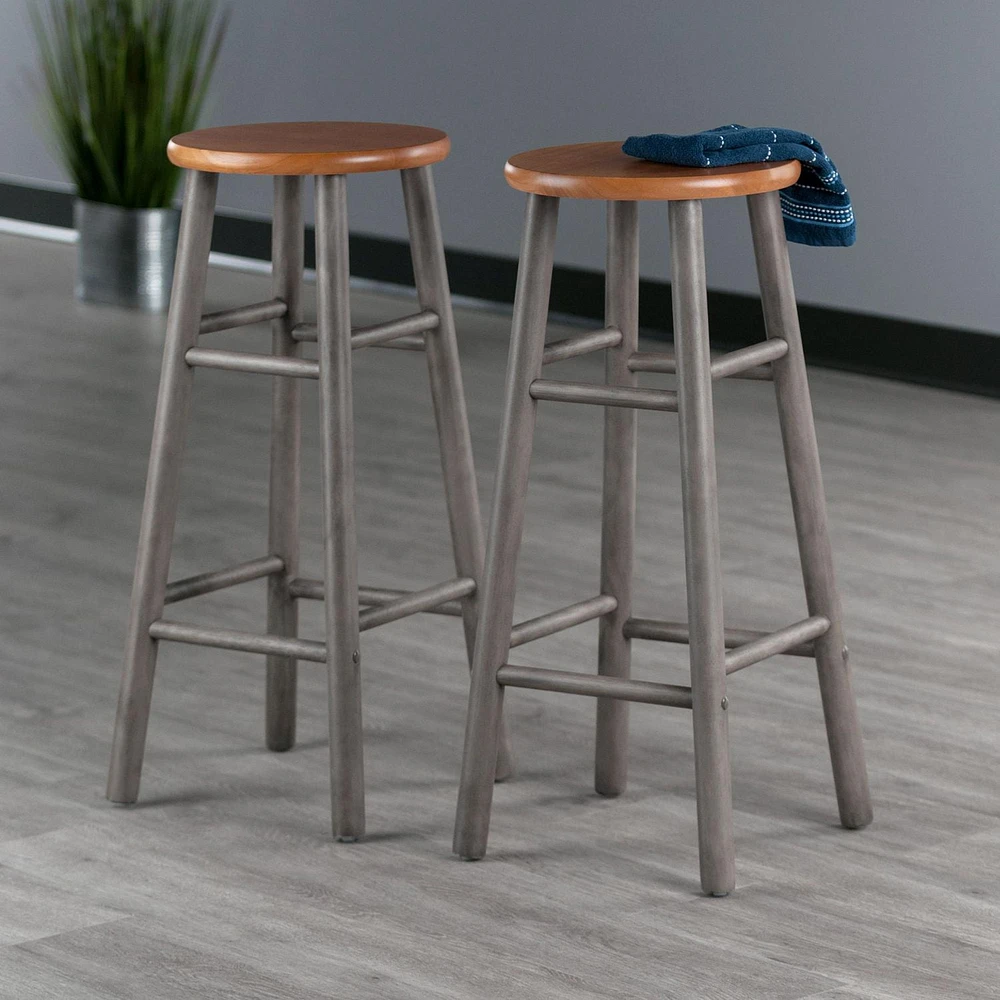 Huxton 2-Pc Bar Stool Set Gray and Teak