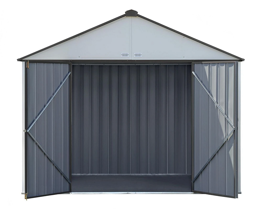 EZEE Shed Steel Storage 10 x 8 ft. Galvanized Extra High Gable Cream with Charcoal Trim