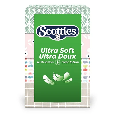 Scotties Ultra Soft with Lotion, 3-Ply Tissue Infused with Aloe & Vitamin E, Hypoallergenic and Dermatologist Tested, 4 Boxes, 104 Tissues Per Box