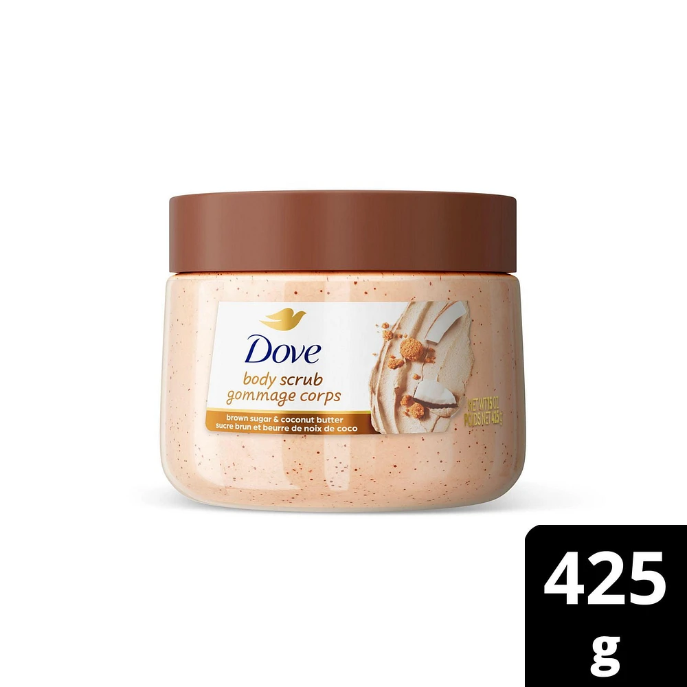 Dove Gommage pour le corps pour une peau soyeuse et lisse, au sucre brun et au beurre de noix de coco exfolie et restaure les nutriments naturels de la peau, 425g 425g
