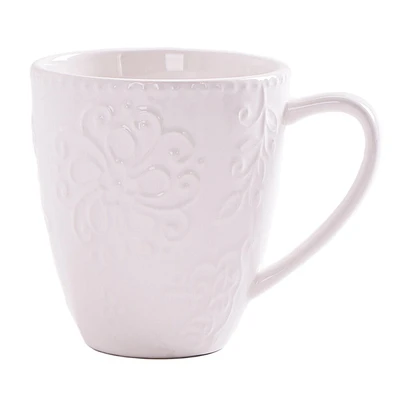 Mainstays White Embossed Ceramic Mug, 16.23 oz, 1 piece, 480ml, ceramic