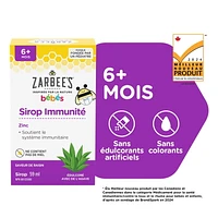 Zarbee's Baby Immunity Syrup, Zinc, Honey-Free, Immune System Support, Sweetened with Agave, 59 mL