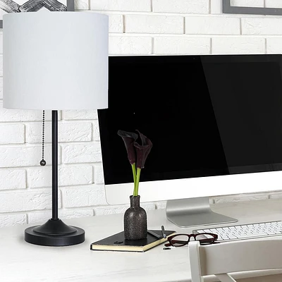 hometrends Matte Black Stepped Base Table Lamp with White Shade