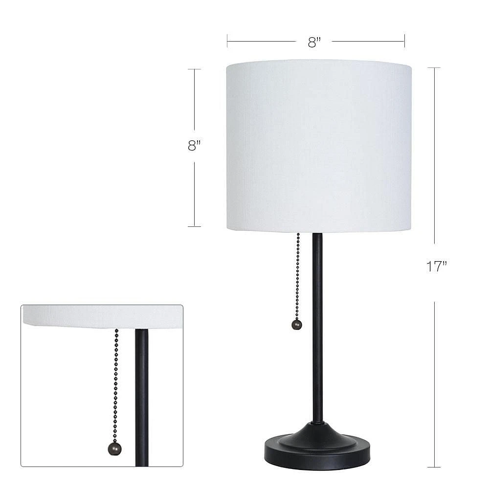 hometrends Matte Black Stepped Base Table Lamp with White Shade