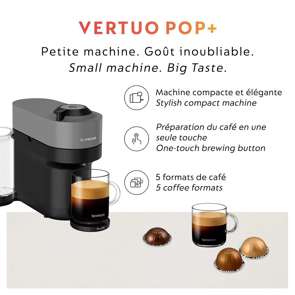 Nespresso Vertuo Pop+ Coffee Machine by Breville, Dark Grey, Small machine. Big Taste.