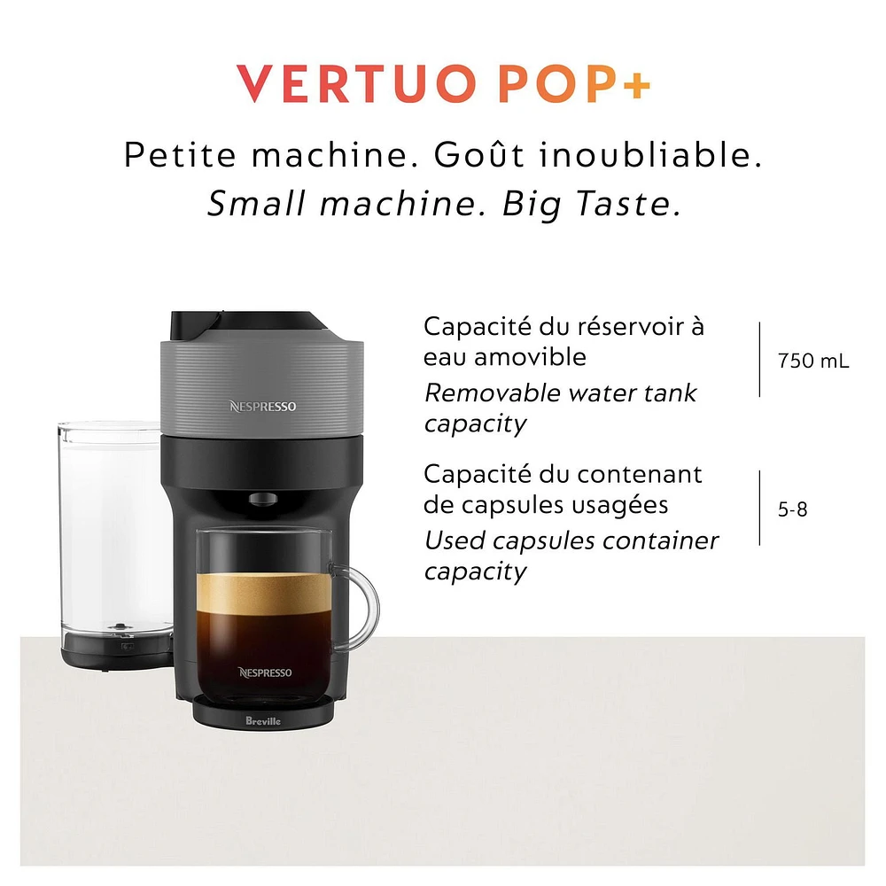 Nespresso Vertuo Pop+ Coffee Machine by Breville, Dark Grey, Small machine. Big Taste.