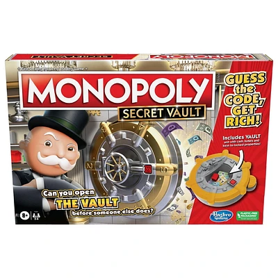 Monopoly Secret Vault Board Game for Kids Ages 8 and Up, Family Board Game for 2-6 Players, Includes Vault