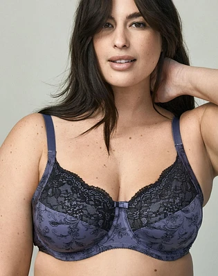 WonderBra Plus Printed Full Support Underwire Lace Top Cup Bra, 40C - 44DD