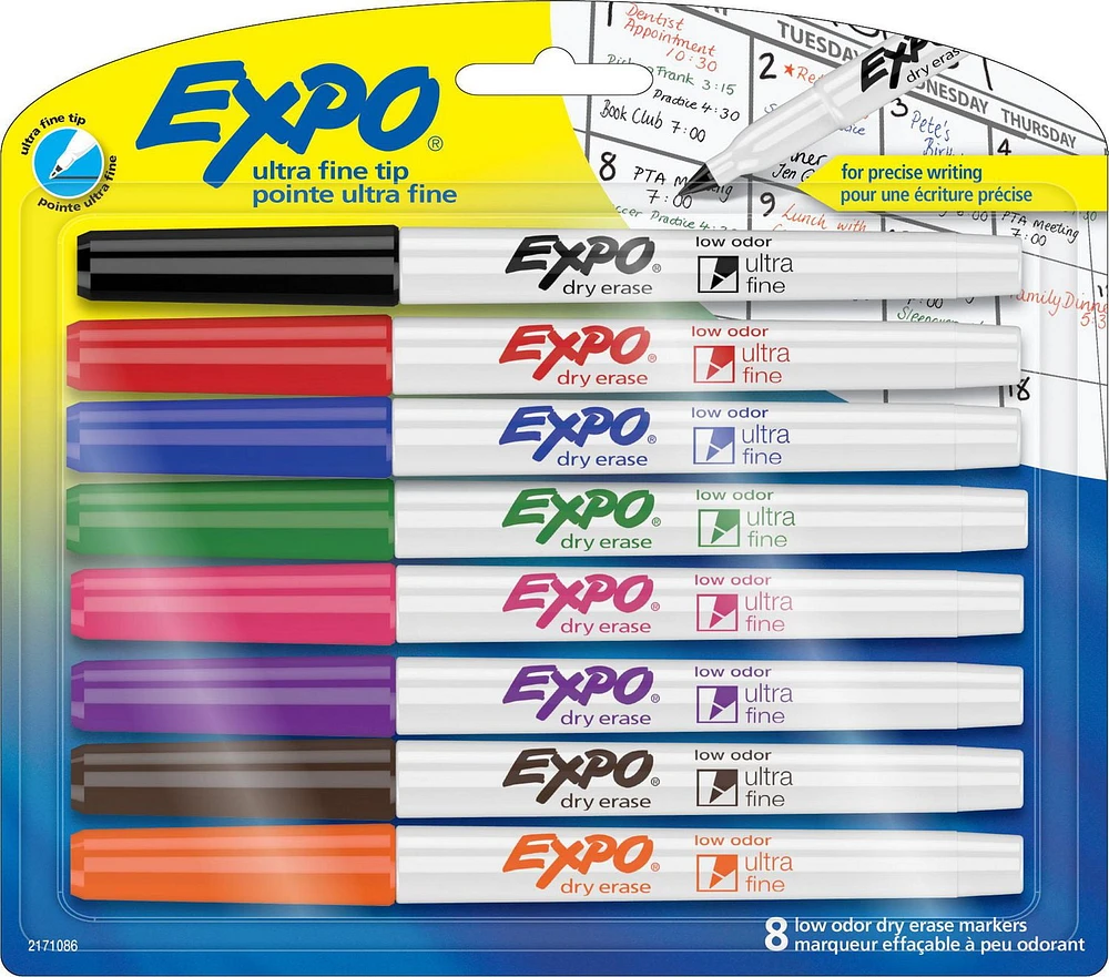 Expo Dry Erase Markers, Ultra-Fine Tip, Assorted Colours, 8 Count