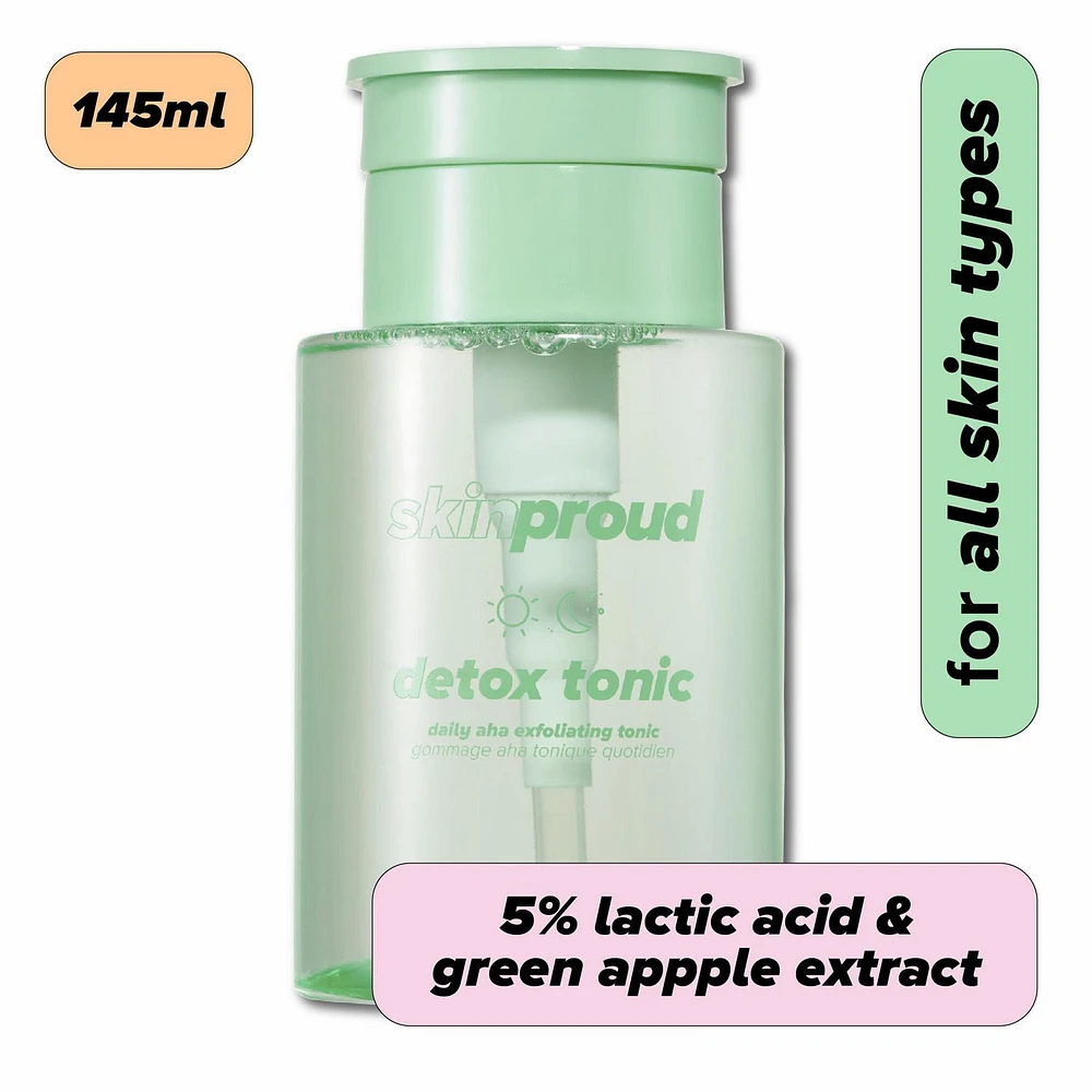 Skin Proud - Detox Tonic - Daily Exfoliating Tonic with 5% lactic acid & glycolic acid, 100% Vegan (145ml), Daily Exfoliating Tonic