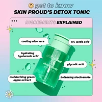 Skin Proud - Detox Tonic - Daily Exfoliating Tonic with 5% lactic acid & glycolic acid, 100% Vegan (145ml), Daily Exfoliating Tonic