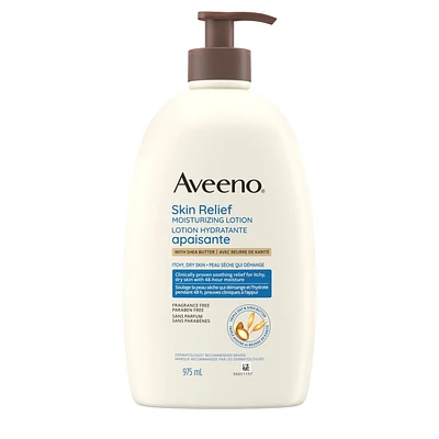 Aveeno Skin Relief Moisturizing Lotion, Shea Butter, Oat, Dimethicone, Dry Skin Body Moisturizer, Fragrance Free, 975 mL