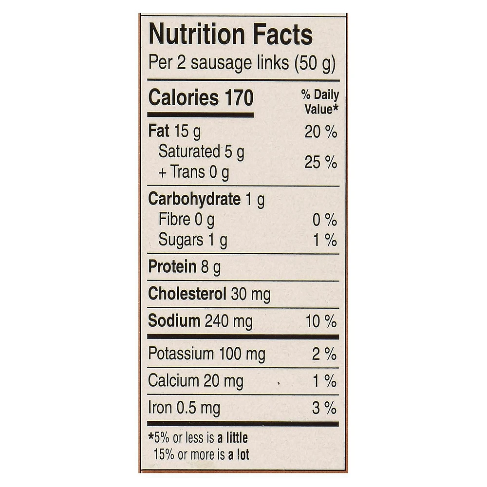 Saucisses de porc à déjeuner naturelles entièrement cuites Maple Leaf 300 g