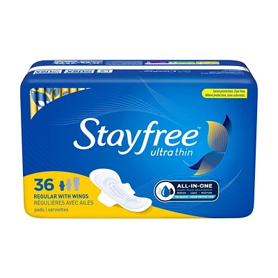 Serviettes Stayfree Ultra Thin régulières avec ailes 36 Serviettes