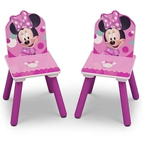 Disney Minnie Mouse 4-Piece Playroom Solution by Delta Children – Set Includes Table and 2 Chairs and 6-Bin Toy Organizer