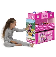 Disney Minnie Mouse 4-Piece Playroom Solution by Delta Children – Set Includes Table and 2 Chairs and 6-Bin Toy Organizer