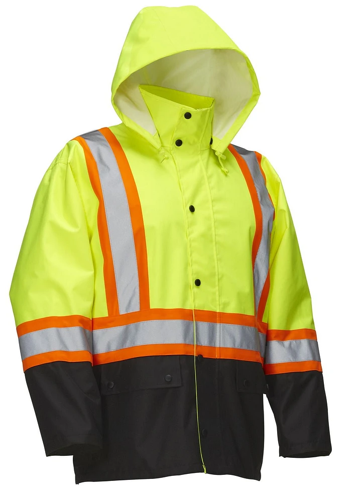 Forcefield Hi Vis Safety Rain Jacket with Snap-Off Hood<br>*On-Line Exclusive
