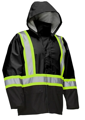 Forcefield Hi Vis Safety Rain Jacket with Snap-Off Hood<br>*On-Line Exclusive