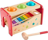 Fisher-Price Wooden Pound & Tap Bench Xylophone Toddler Musical Instrument Toy, 6 Wood Pieces, Ages 18 -24 Months