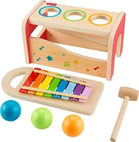 Fisher-Price Wooden Pound & Tap Bench Xylophone Toddler Musical Instrument Toy, 6 Wood Pieces, Ages 18 -24 Months