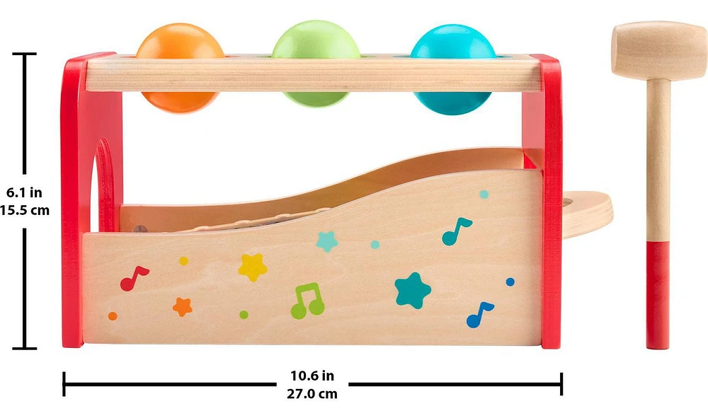 Fisher-Price Wooden Pound & Tap Bench Xylophone Toddler Musical Instrument Toy, 6 Wood Pieces, Ages 18 -24 Months