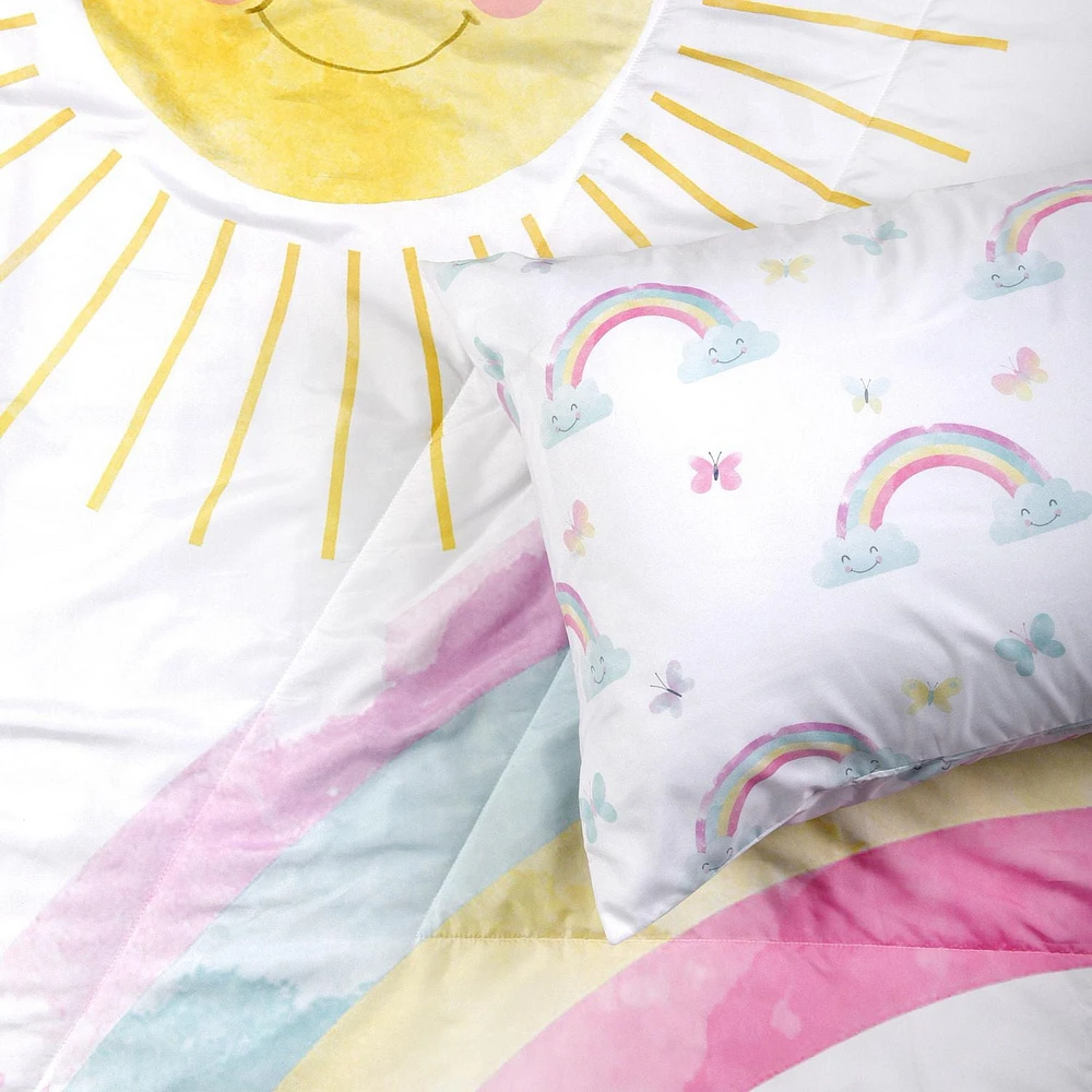 2-Piece Toddler Bedding Set including Comforter and Pillowcase, Rainbow