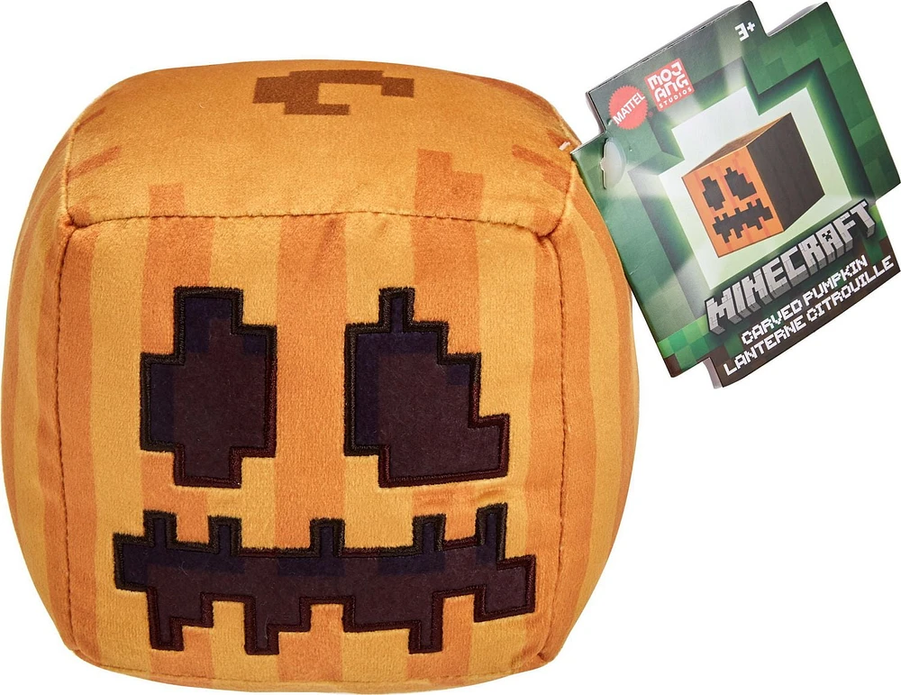 Minecraft Carved Pumpkin Plush Character, 8-inch Collectible Soft Doll Inspired by the Video Game