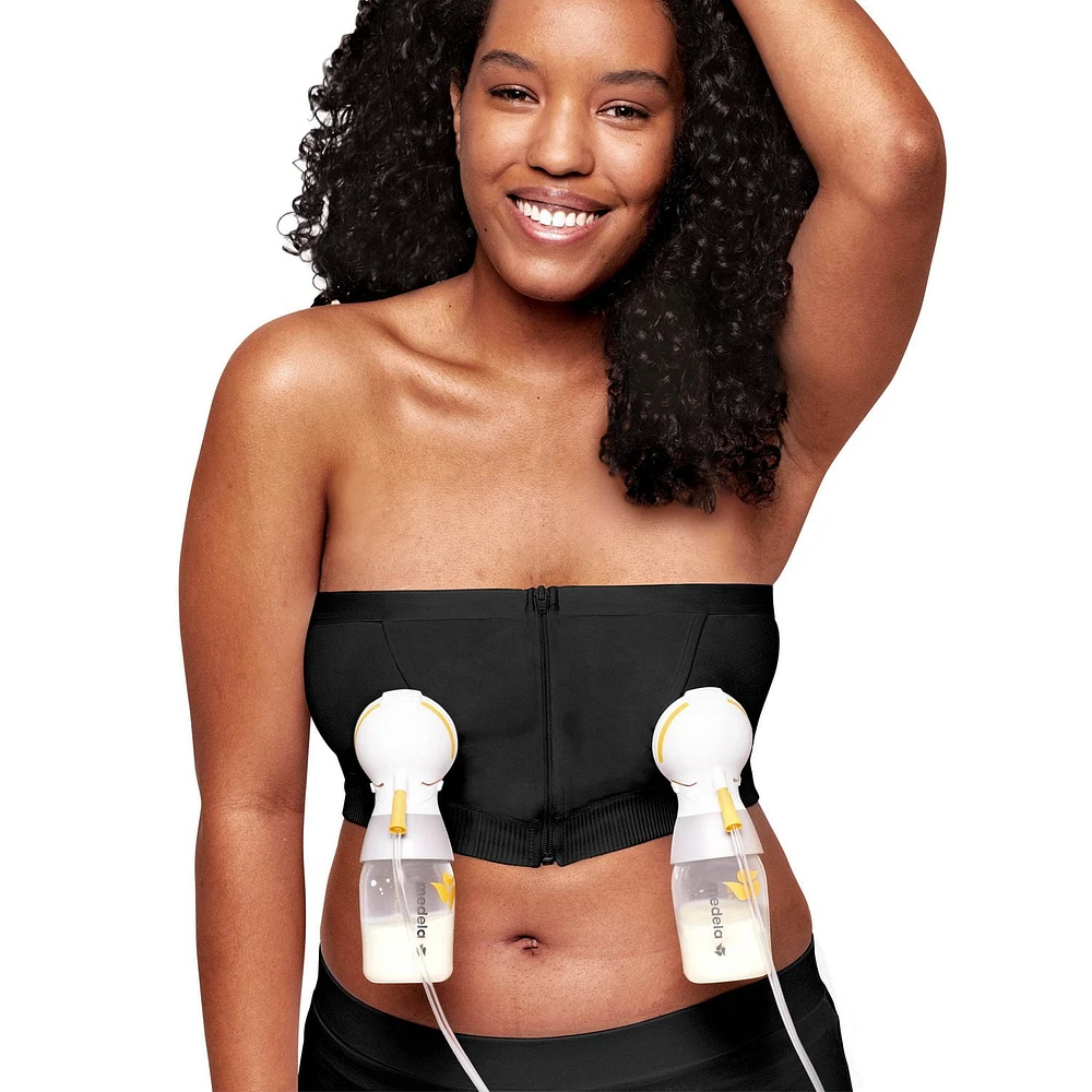 Medela Hands Free Pumping Bustier | Easy Expressing Pumping Bra with Adaptive Stretch for Perfect Fit | Black Small, Pumping Bustier