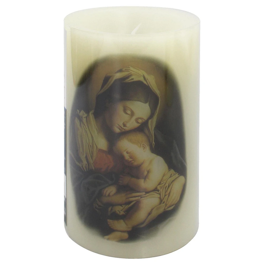 Mainstay 5" LED Wax Pillar Candle - Virgin Mary, 3” x 5”LED wax pillar candle with 5-hour timer