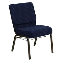 HERCULES Series 21''W Church Chair in Navy Blue Dot Patterned Fabric with Book Rack - Gold Vein Frame