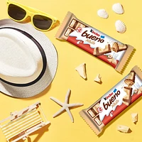 KINDER BUENO White Chocolate and Hazelnut Cream Candy Bars, Single Pack contains 2 Individually Wrapped Bars, 39g