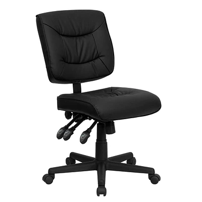 Mid-Back Black Leather Multifunction Swivel Ergonomic Task Office Chair