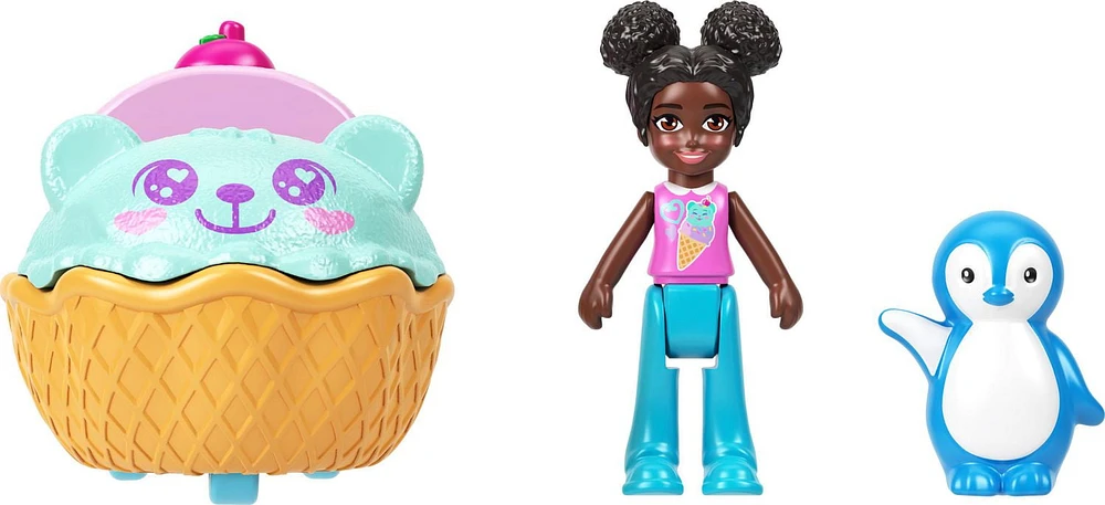 Polly Pocket Ice Cream Vehicle Set, Micro Doll with Themed Die-cast Boat & Penguin Figure