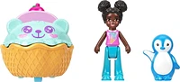 Polly Pocket Ice Cream Vehicle Set, Micro Doll with Themed Die-cast Boat & Penguin Figure