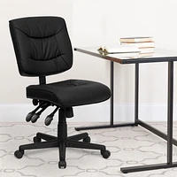 Mid-Back Black Leather Multifunction Swivel Ergonomic Task Office Chair