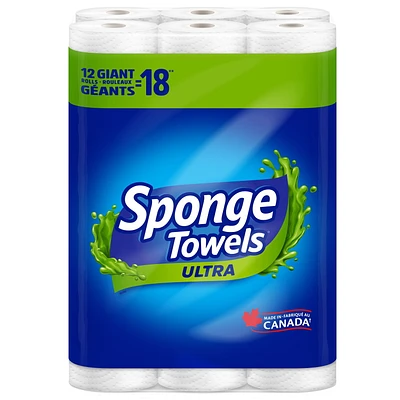 SpongeTowels Ultra Paper Towel, Choose-A-Size® Sheets, 12 Giant Rolls = 18 Regular Rolls, 12 Giant Rolls = 18 Rolls