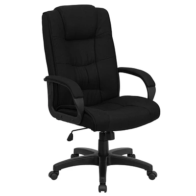 High Back Black Fabric Executive Swivel Chair with Arms