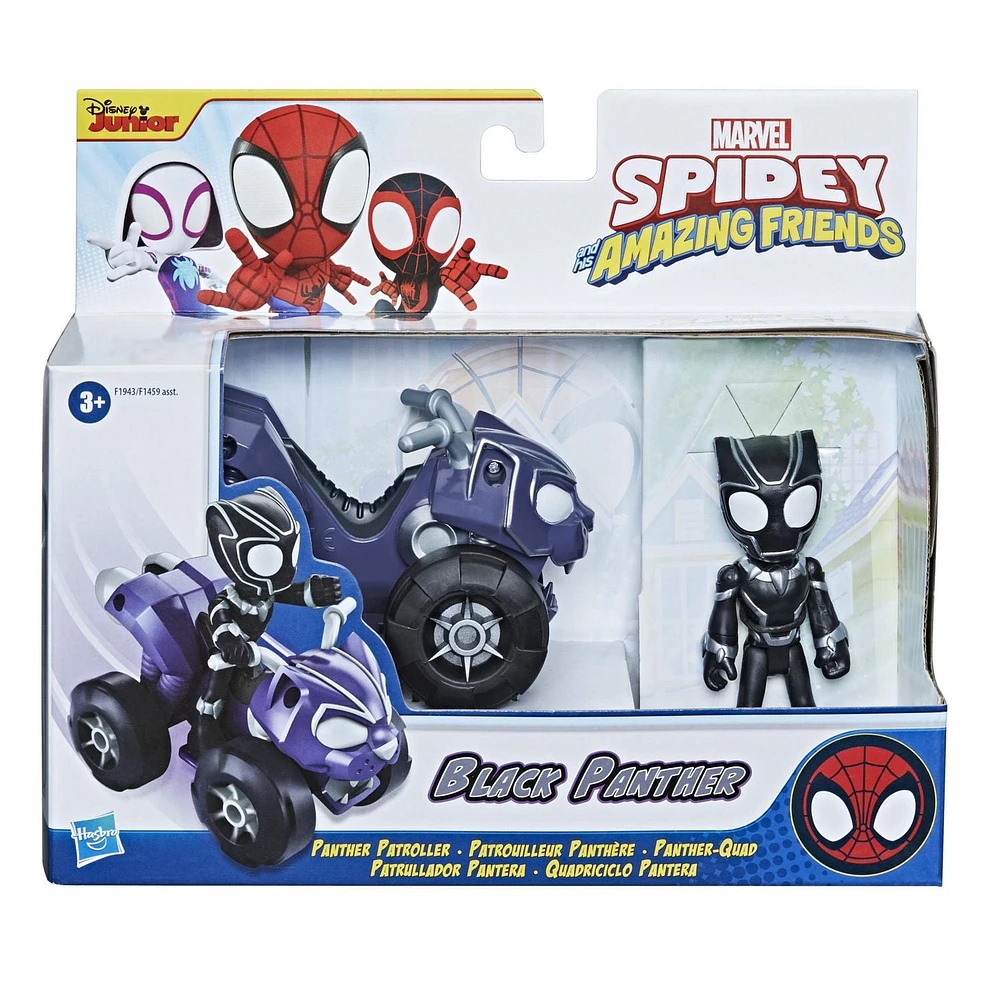 Marvel Spidey and His Amazing Friends Black Panther Action Figure And Panther Patroller Vehicle, For Kids Ages 3 And Up