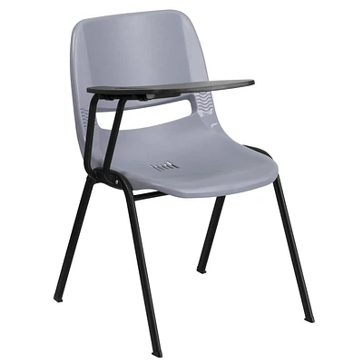 Gray Ergonomic Shell Chair with Right Handed Flip-Up Tablet Arm