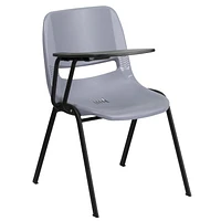 Gray Ergonomic Shell Chair with Right Handed Flip-Up Tablet Arm