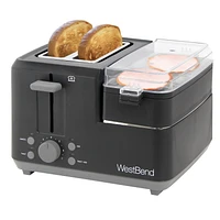 West Bend Multifunctional Breakfast Station, 2-Slice Toaster with Egg Cooker and Meat Warmer, in Black, Multifunctional Breakfast Station