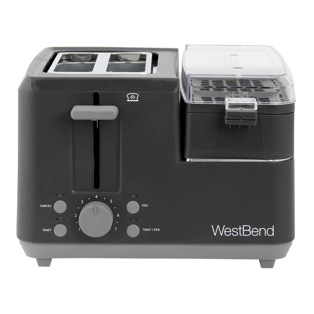 West Bend Multifunctional Breakfast Station, 2-Slice Toaster with Egg Cooker and Meat Warmer, in Black, Multifunctional Breakfast Station