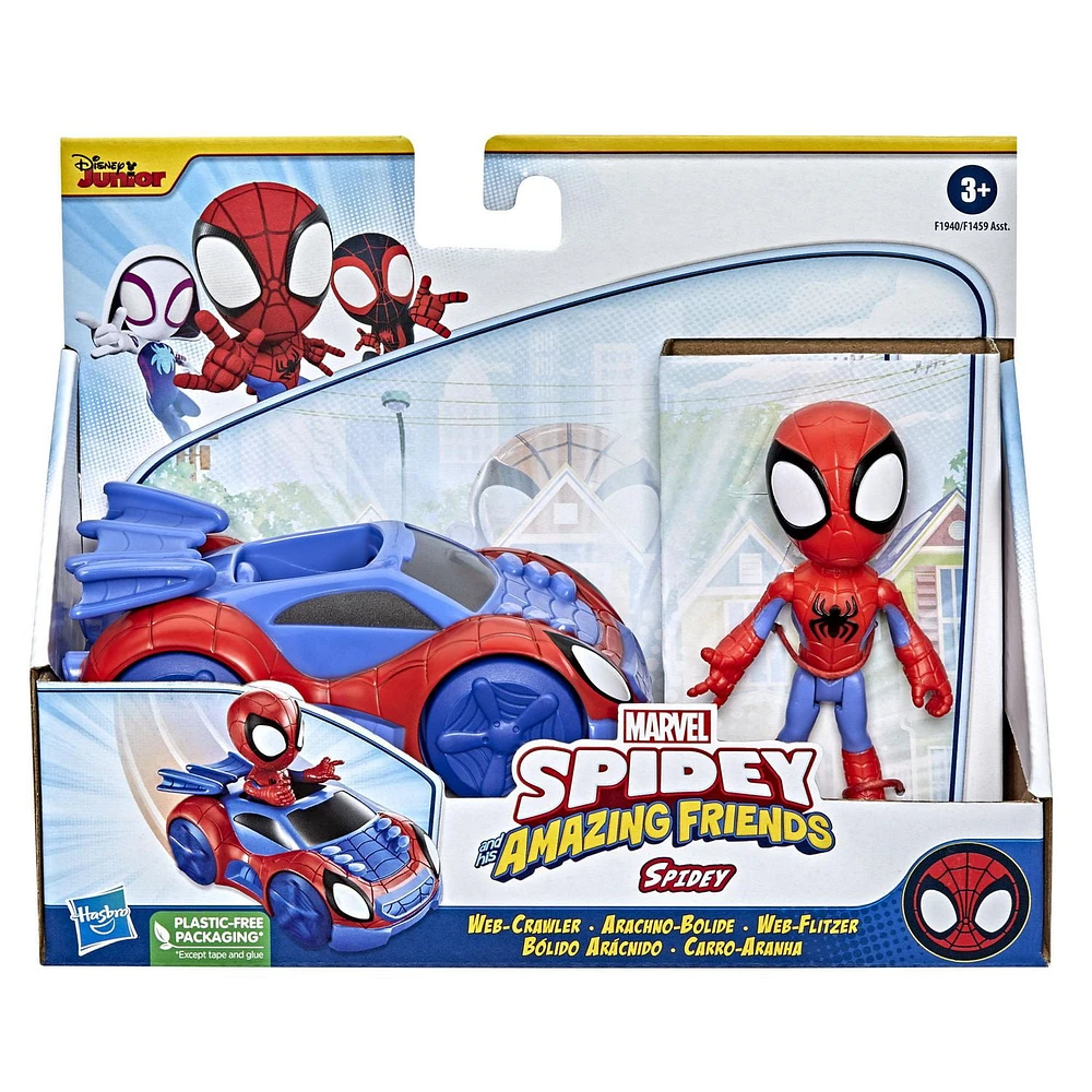 Marvel Spidey and His Amazing Friends Spidey Action Figure And Web-Crawler Vehicle, For Kids Ages 3 And Up