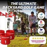 BucketGolf 6 Hole Course - The Ultimate Backyard Golf game for all levels, adults, kids, and families.  Play on vacation, park, beach, camping.