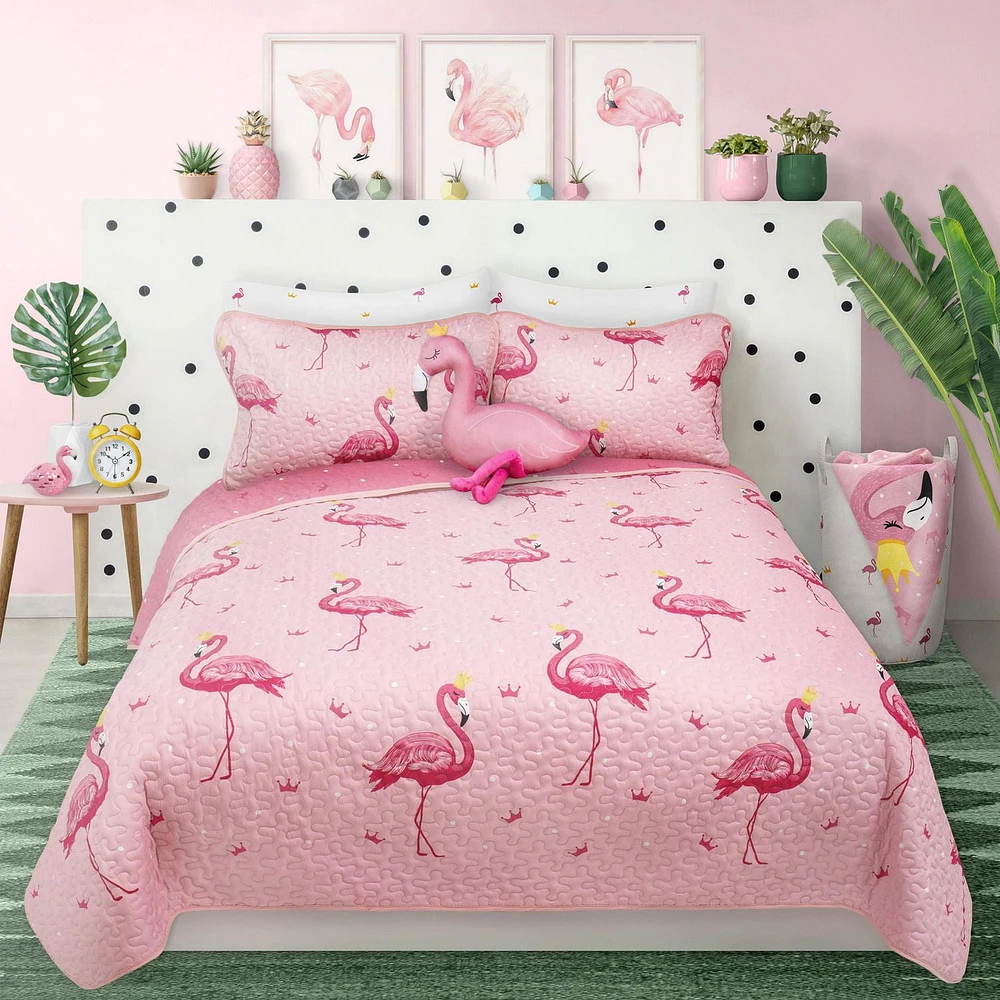 Safdie & Co. Quilt 2PC Set T Flamingo